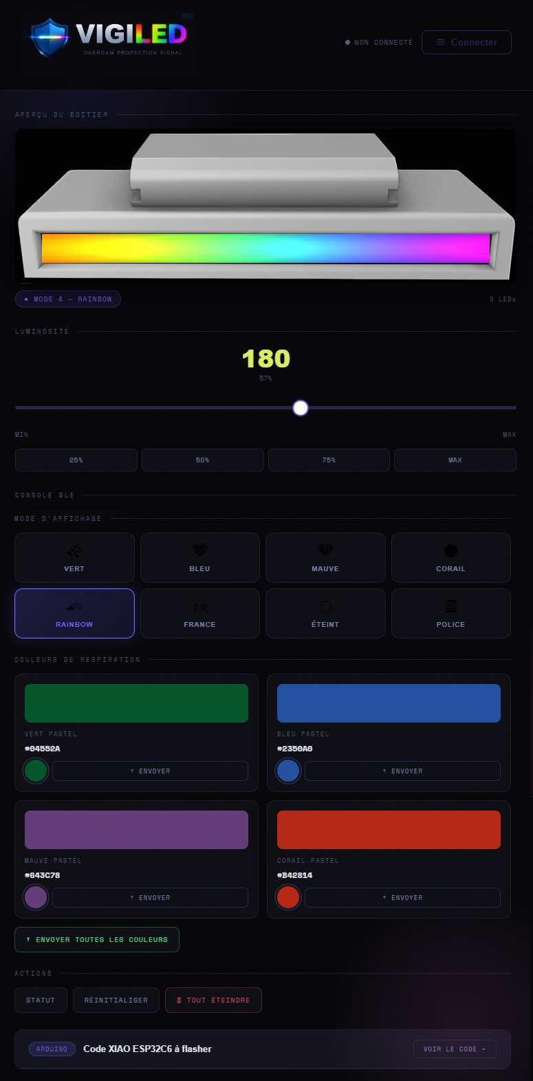 Interface principale de l'application VIGILED