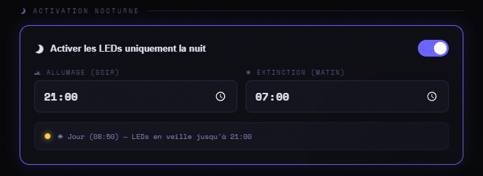 Programmation activation nocturne dans l'app